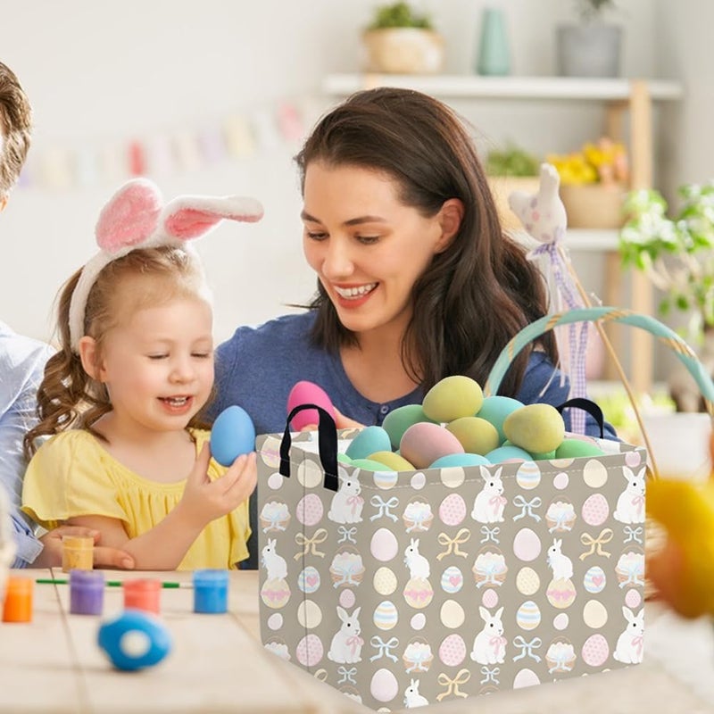 FXOCSHE FXOLCSHE Rectangular Easter basket,Easter basket empty,Nursery Hamper,Collapsible waterproof baby toy storage box for Kids,Toy Organizer,Easter Home Decor,Gift Baskets(Bowknot egg) - Image 3